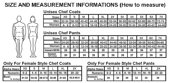 Chef Coat Size Chart